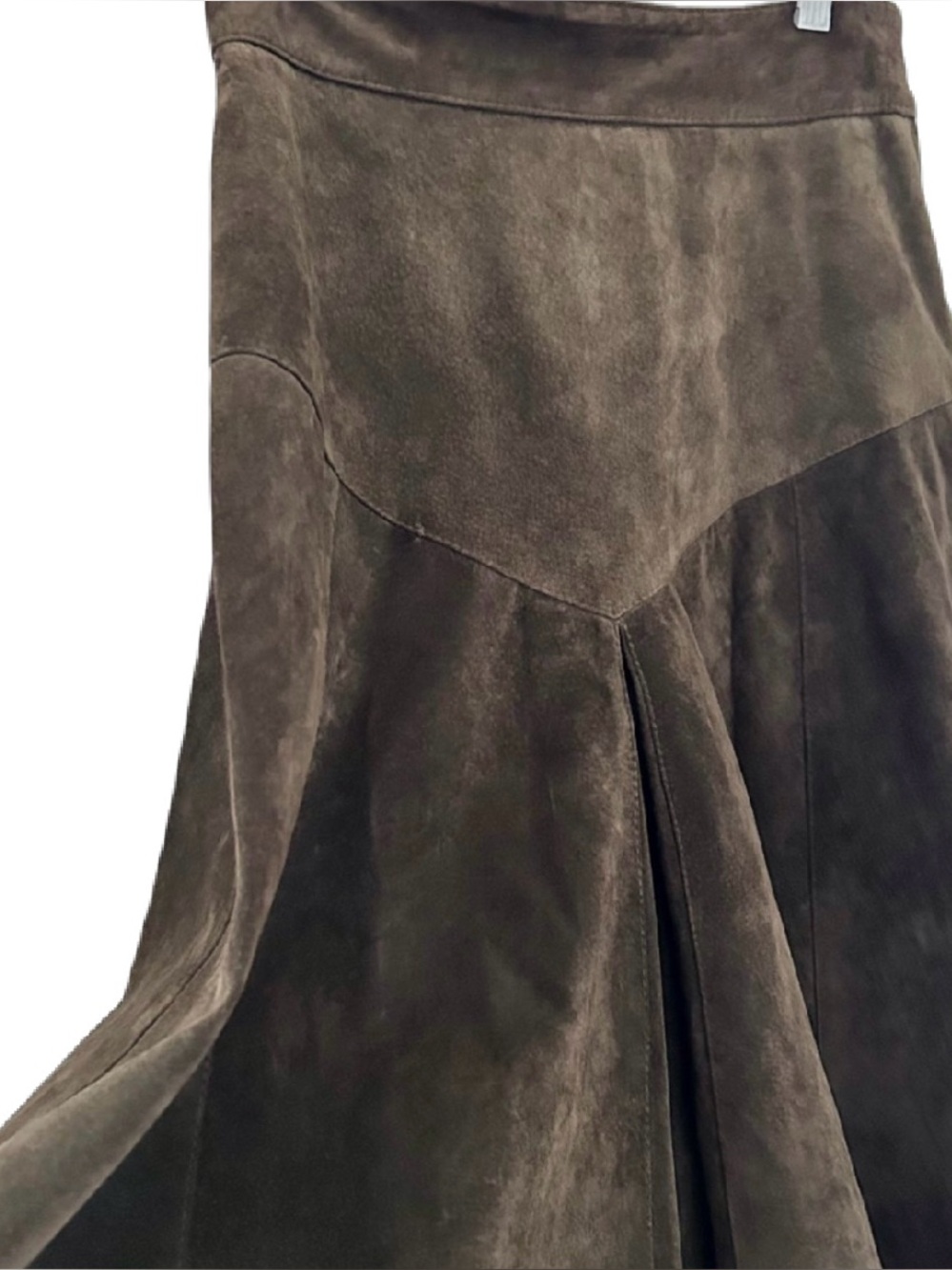 Vintage Olive Suede Leather A-Line Midi Skirt - Picture 3 of 8